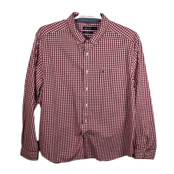 Nautica Men's XXL Red / White Plaid Long Sleeve Shirt - Picture 1 of 6